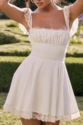 White Lace Trim Mini Dress