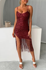 V-neck Fringed Midi Dress