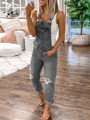 Vorioal Casual Denim Ripped Jumpsuit