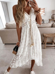 Vorioal Solid Color Lace Dress