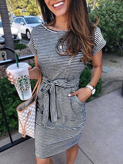 Vorioal Striped Knot Design Midi Dress