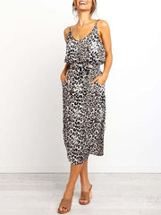 Vorioal Leopard Slit Dress With Pocket