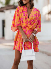 Vorioal V-neck Loose Print Dress
