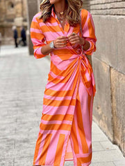 Vorioal Lantern Sleeve Lapel Dress