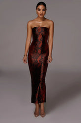 RED BIANCA SNAKESKIN SLIT DRESS