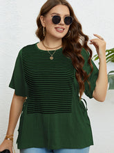 Plus Size Striped Drawstring Slit Top