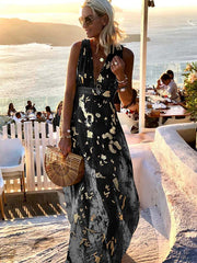 Vorioal Sexy V-Neck Gold Dress
