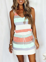 Vorioal Drawstring Colorful Sling Dress