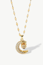 Inlaid Cubic Zirconia Moon Pendant Necklace