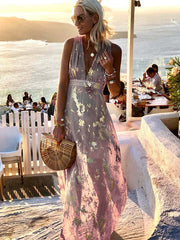 Vorioal Sexy V-Neck Gold Dress