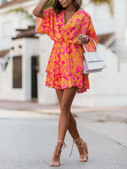 Vorioal V-neck Loose Print Dress