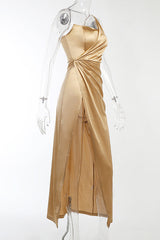 One Shoulder Slit High Waist Dress