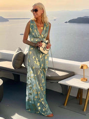 Vorioal Sexy V-Neck Gold Dress
