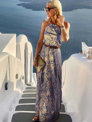 Vorioal Golden-Plating Vacation Dress