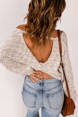 Heathered Chunky Knit Twisted Open Back Sweater