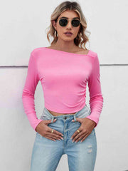 Asymmetrical Neck Long Sleeve T-Shirt