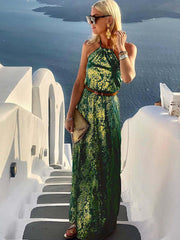 Vorioal Golden-Plating Vacation Dress
