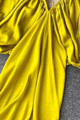 Plunging Neck Midi Dress - Golden