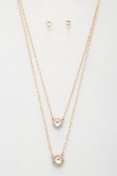Double Crystal Metal Layered Necklace