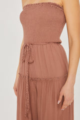 Woven Solid Sleeveless Smocked Ruffle Jumpsuit