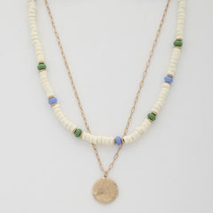 Coin Wood Bead Layered Necklace