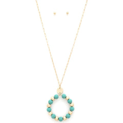 Satin Ball Accent Clay Bead Round Pendant Necklace