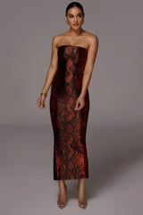 RED BIANCA SNAKESKIN SLIT DRESS