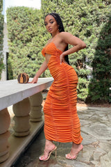 Lusune Ruched Cutout Midi Dress