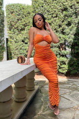 Lusune Ruched Cutout Midi Dress