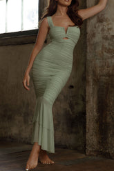 Ruched Fishtail Maxi Dress
