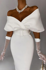 One Word Collar Belt Bodycon Dresses