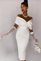 One Word Collar Belt Bodycon Dresses
