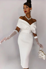 One Word Collar Belt Bodycon Dresses