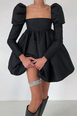 Puffy Pleated Ball Gown Dress