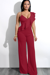 One Shoulder Ruffle Jumpsuit