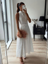 White Hollow Out Pattern Halter Belt Maxi Dress