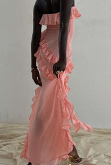 Ruffle Strapless Split Ankle Length Dress