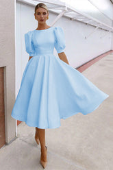 Puff Sleeve Slim Midi Dress