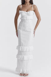 White Embroidered Strap Maxi Dress