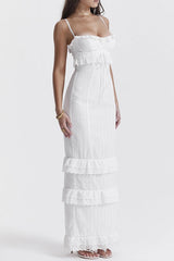 White Embroidered Strap Maxi Dress