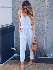 Vorioal Casual Vest Denim Jumpsuit