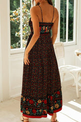 Bohemian Spaghetti Strap Frill Trim Maxi Dress