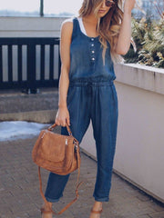 Vorioal Casual Vest Denim Jumpsuit