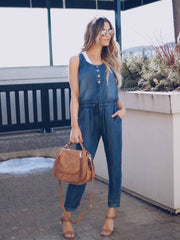 Vorioal Casual Vest Denim Jumpsuit