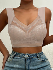 Contrast Lace Wireless Bra, Soft & Comfortable Tank Bra, Lingerie & Underwear Pink