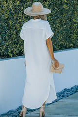 Textured Button Down Slit Shirt Dress