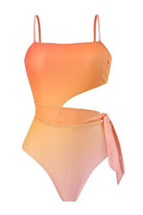 Tie-Dye Bandeau Side Cut Out Self-Tie One-Piece Swimsuit