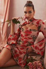 Rose Print Draped Corset Dress