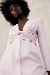 Twist Deep V Long Sleeve Mini Cocktail Party Dress - Pink