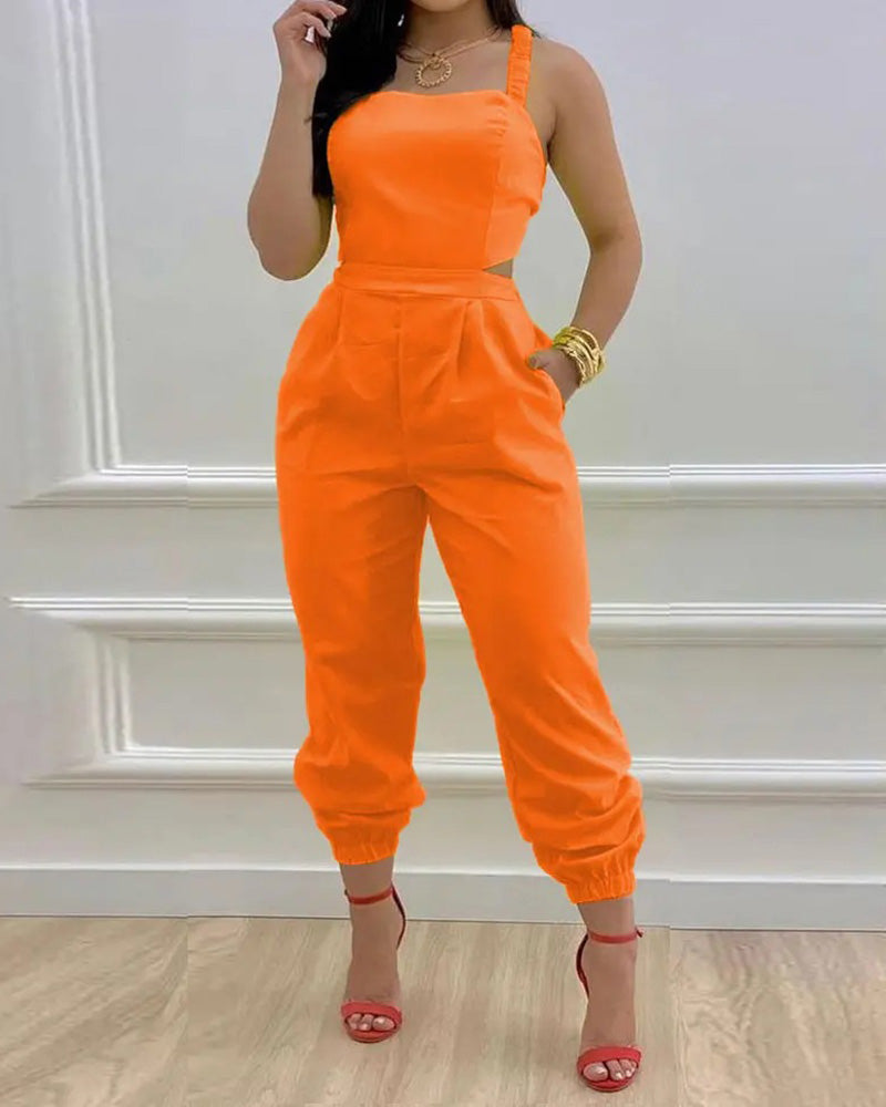 Suspender Open Back High Waist Jumpsuit